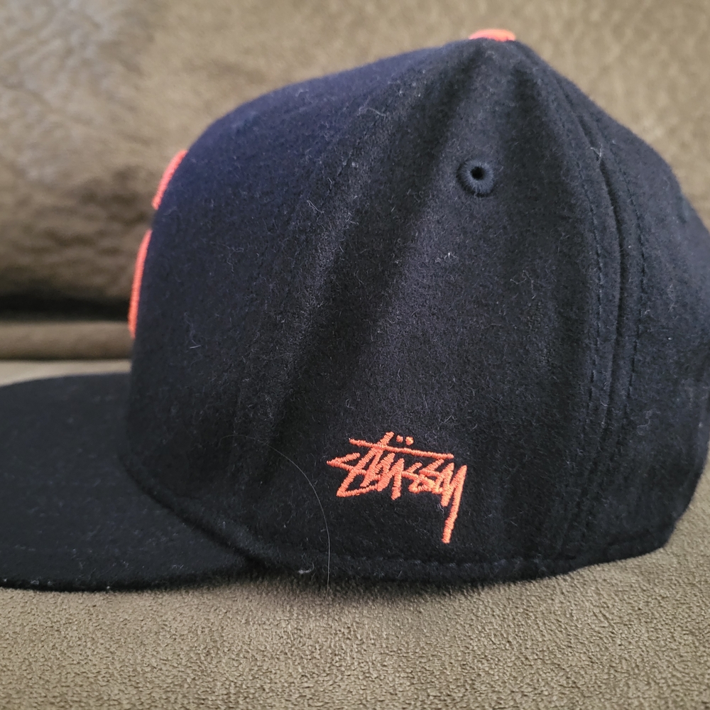 Stussy Hat Cap Mens Snap Back Navy Blue S Logo Wool Blend Streetwear Stüssy - Picture 2 of 9